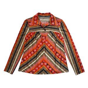 70s vintage boho print top blouse pointed collar hippy stripe long sleeve loose.